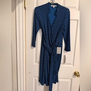 Maggy London Navy Geometric Long Sleeve Dress